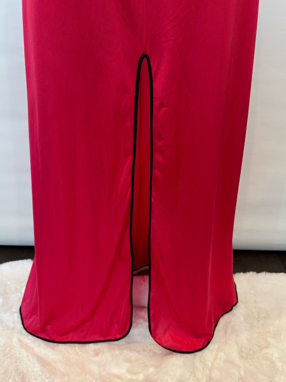 Vintage Silky Liquid Satin Nylon Red Art Deco Floral 70s Maxi Gown Slip Dress - Picture 6 of 11